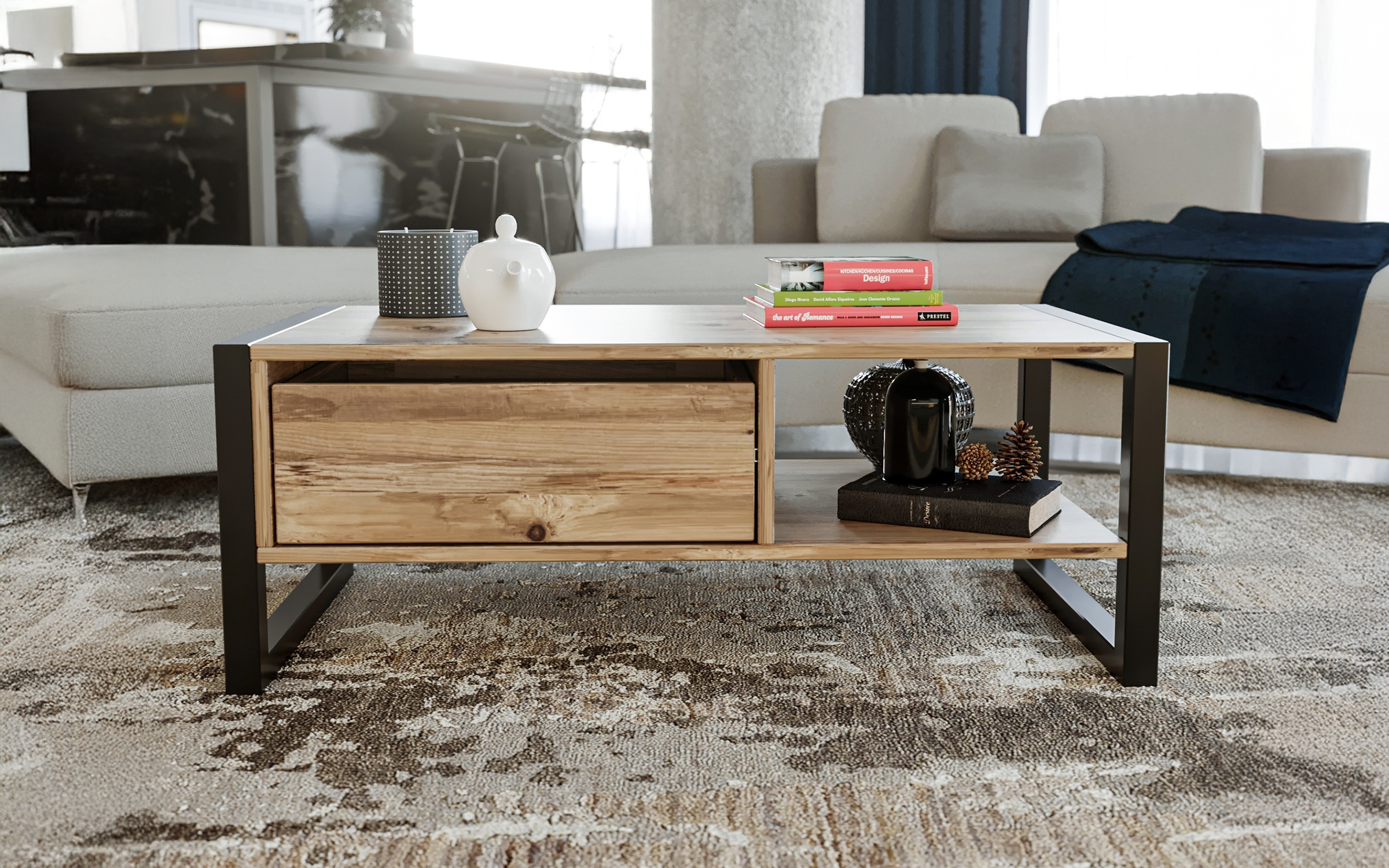 Masuta de cafea Alens, pin atlantic + negru  2